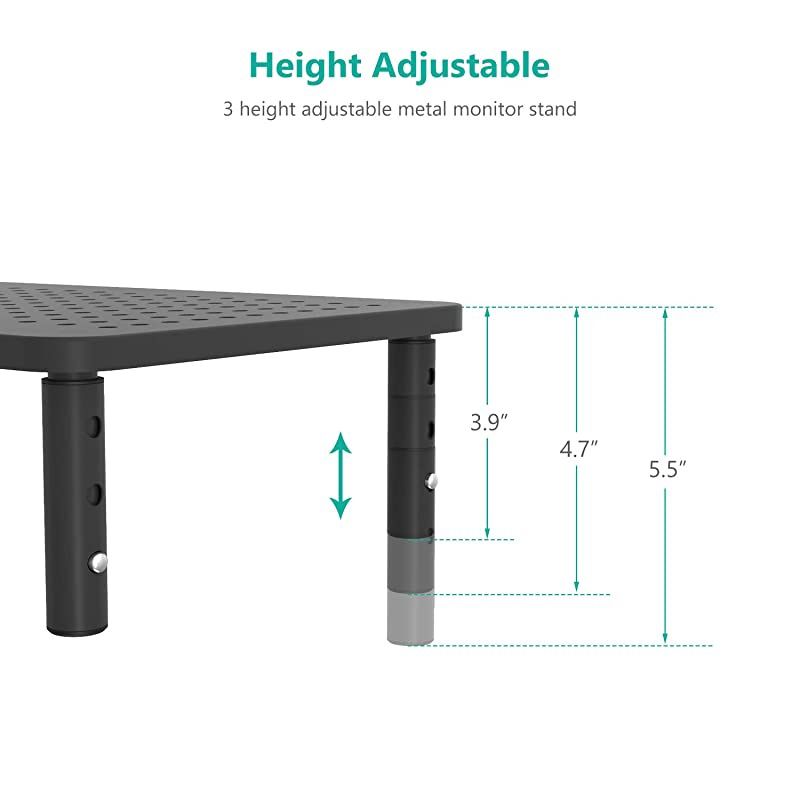 Monitor Stand Riser for Computer, Laptop, Printer, Notebook and All Flat Screen Display with Vented Metal Platform and 3 Height Adjustable Underneath Storage (STT003-2), 2 Packs, Black