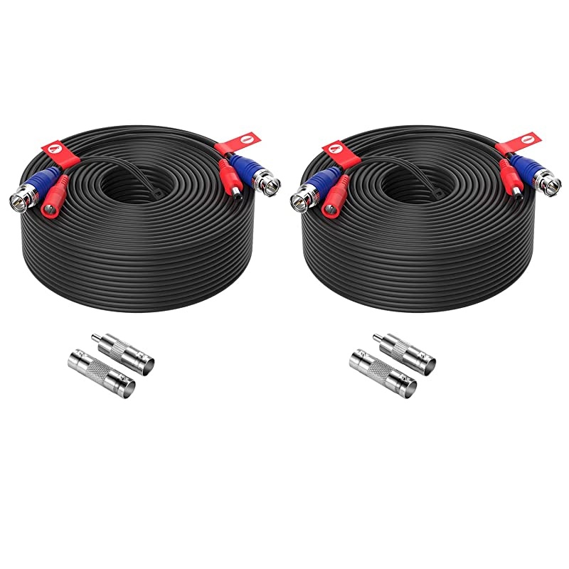 2 Pack 150ft 45 Meters AllinOne Video Power Cable BNC Extension Surveillance Camera Cables for Video Security DVR Camera Systems Included 2X BNC Connectors and 2X RCA AdaptersBlack Color