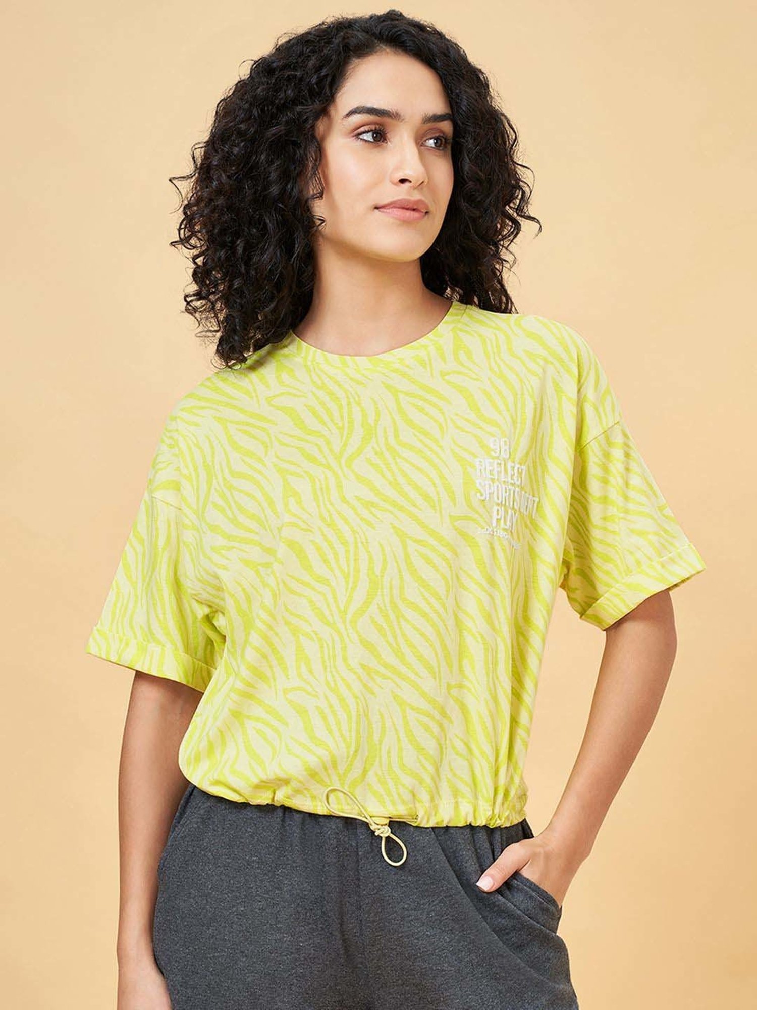 Ajile by Pantaloons Green Cotton Printed T-Shirt