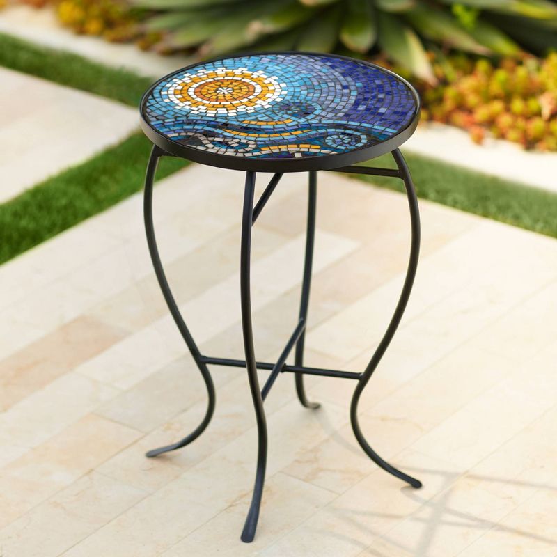 Teal Island Designs Ocean Mosaic Black Iron Outdoor Accent Table