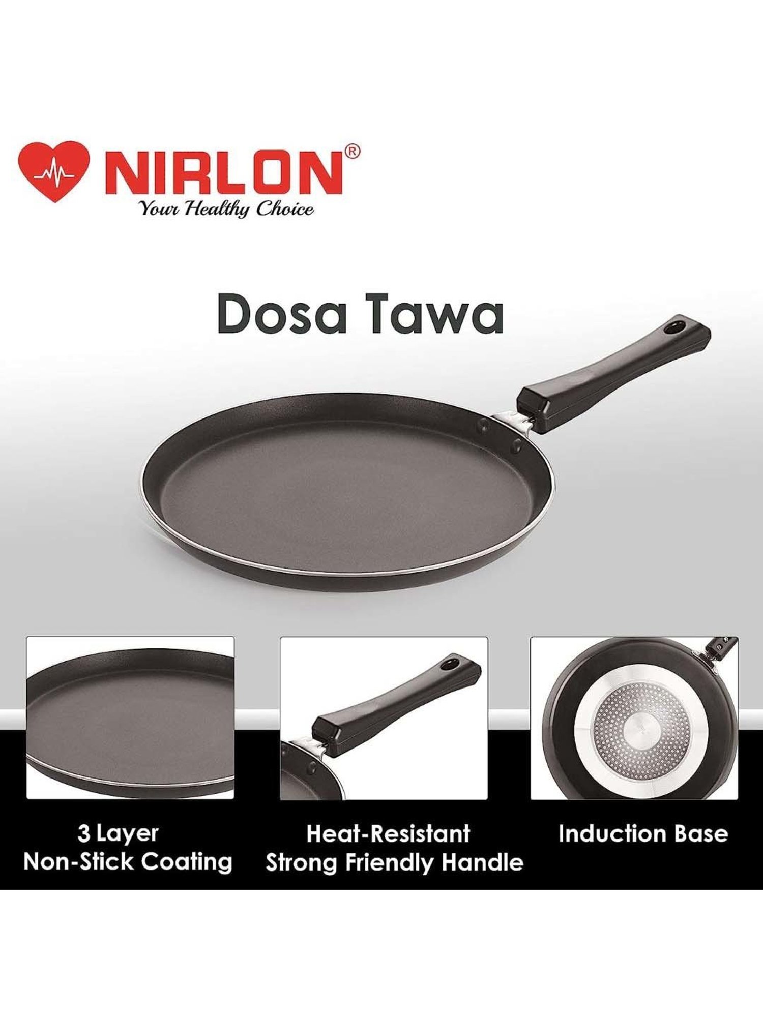 Nirlon Pure Grade Virgin Aluminium Non-stick Induction Base Flat Tawa - 26 cm Diameter