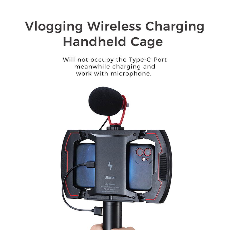 Ulanzi U-Rig Wireless Charging Handheld Vlogging Cage Smartphone Video Rig with 3 Cold Shoe Extension Port Support 15W Wireless