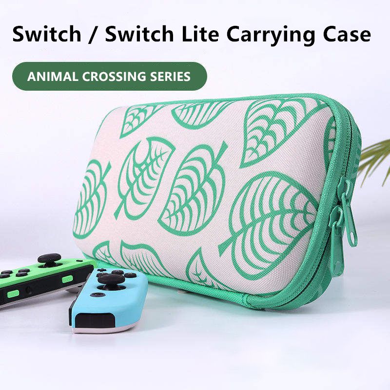 Carrying Case for Nintendo Switch, New Leaf Crossing Hard Shell Protector for NS Console and Accessories, Portable Carrying Storage Bag with 10 Game Card Slots & Replaceable Grips for Switch Game Fans