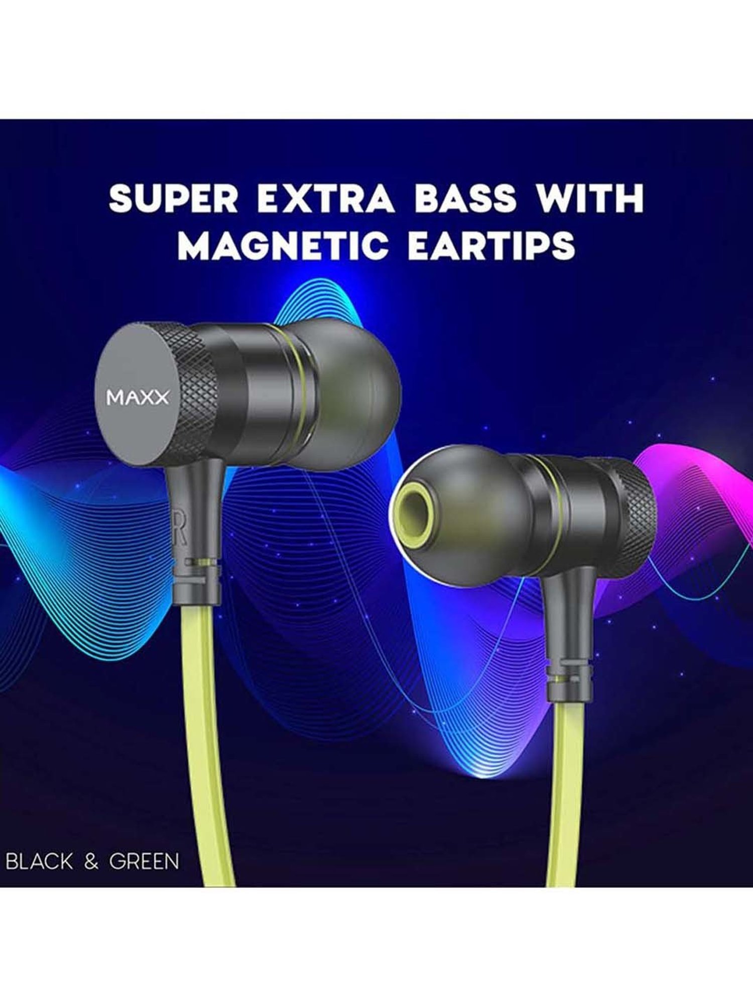 Maxx NX1 Wireless Neckband with Noise Cancellation (Black/Green)