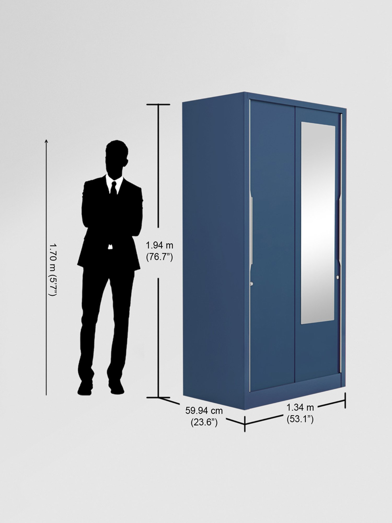 Godrej Interio Slide N Store Pro 2-Door Steel Wardrobe, Phiroja Blue (1-Year Warranty, 1 Drawer)