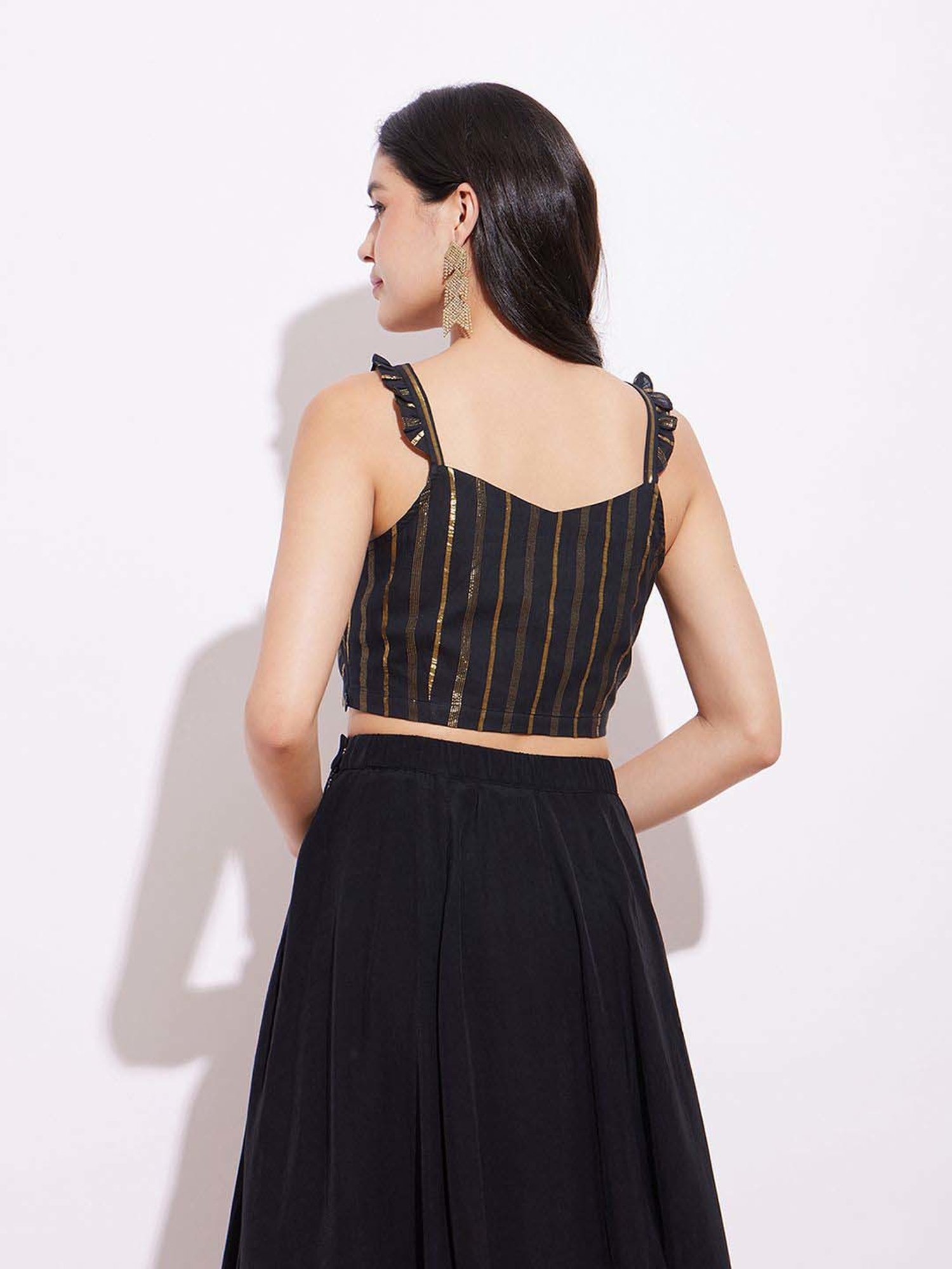 Pink Fort Black Cotton Striped Blouse