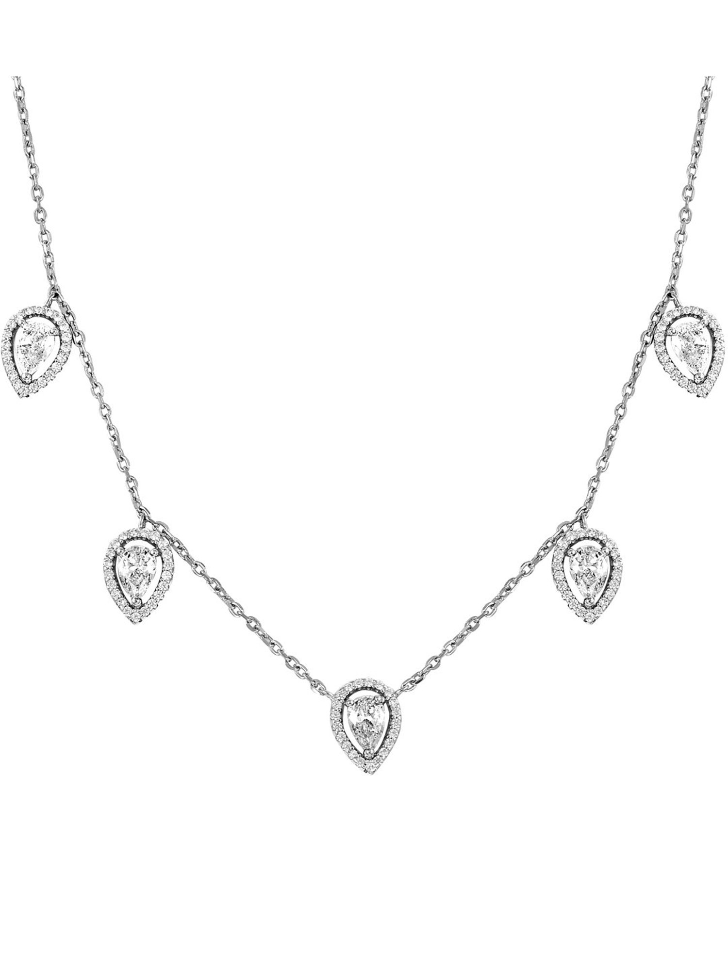 Curio Cottage 92.5 Sterling Silver Leaflet Necklace with Cubic Zirconia Stones for Women