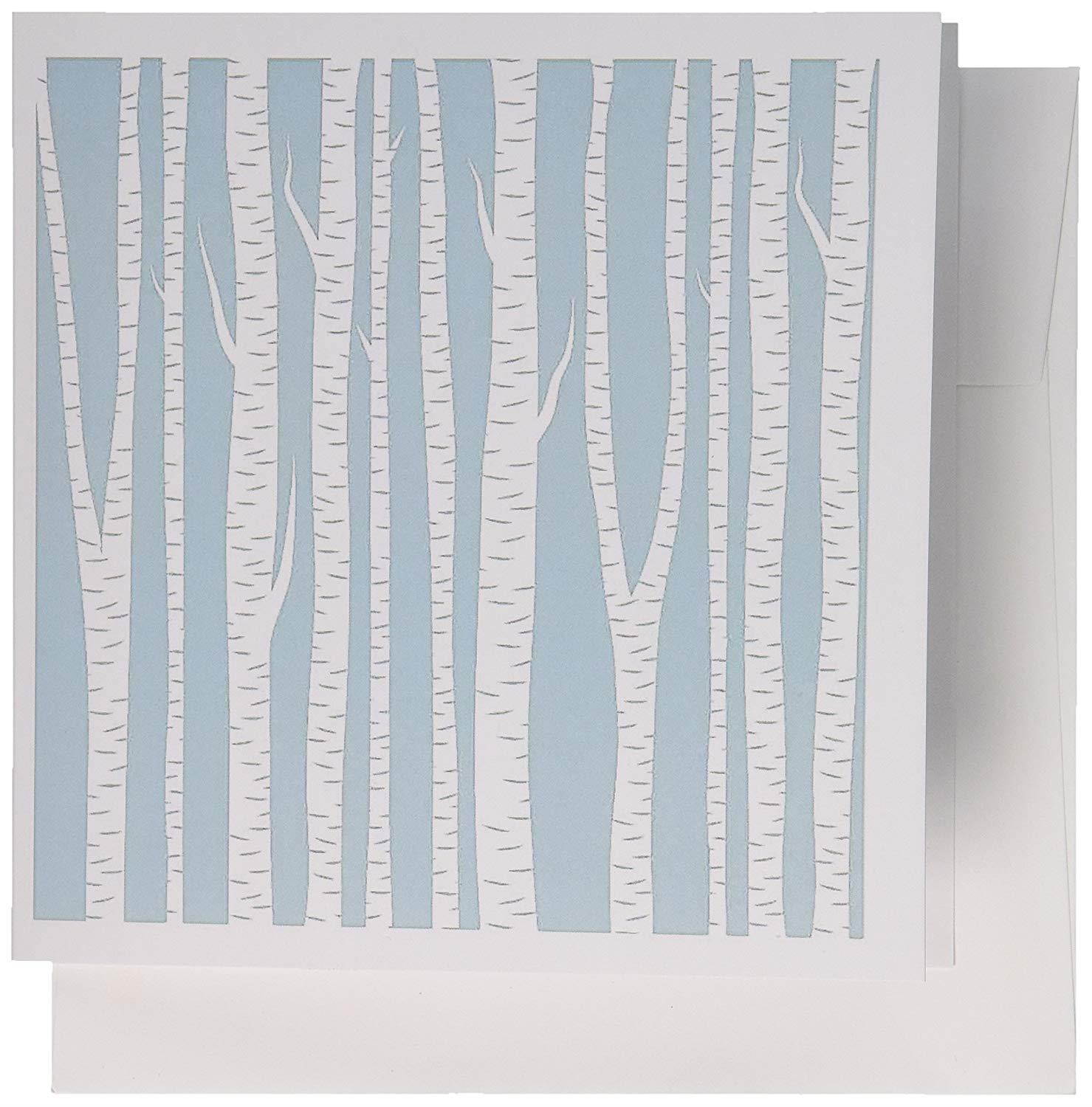 3dRose Blue and White Birch Trees chic nature art - Greeting Cards, 6 x 6 inches, set of 6 (gc_164652_1)