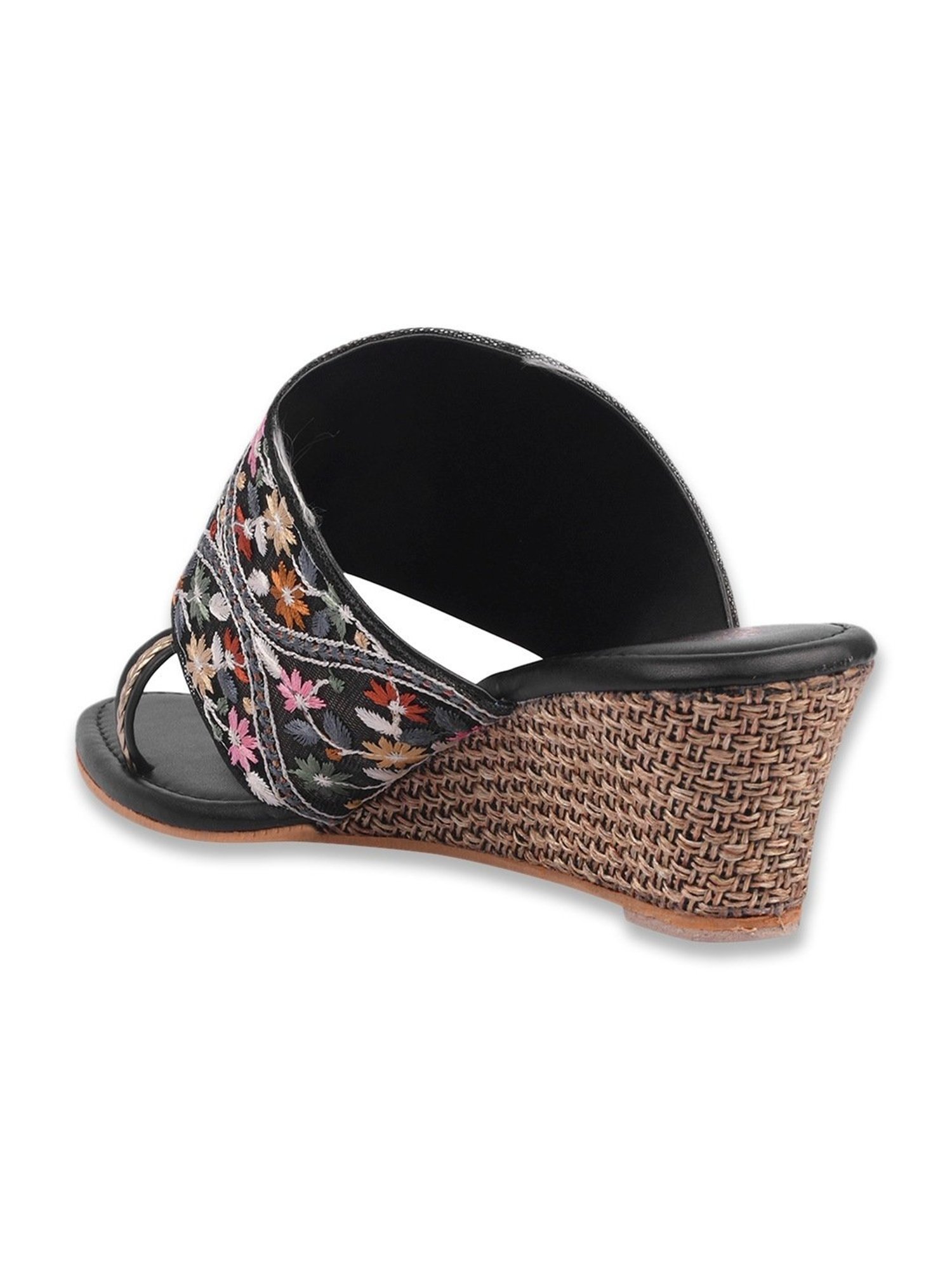 Shoetopia Women's Black Toe Ring Wedges