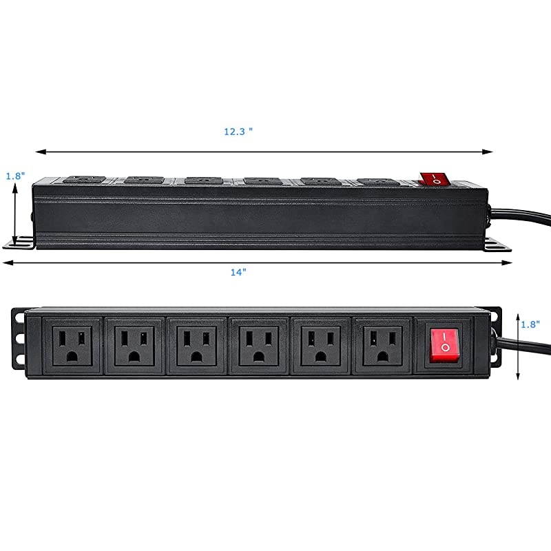 Power Strip Surge Protector RackMount PDU6 Right Angle Outlets WideSpaced15A125V 6ft Cord Black