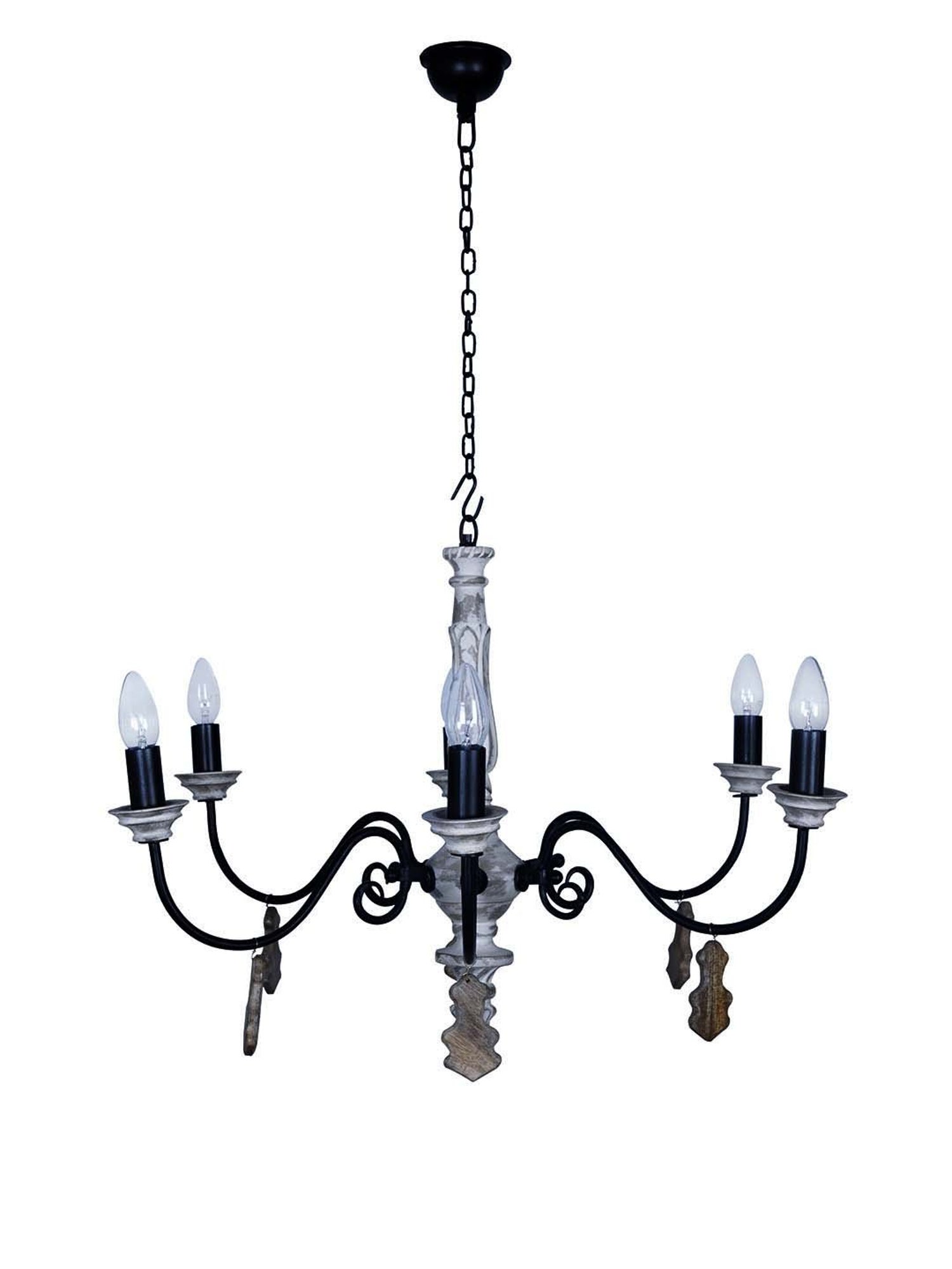 Fos Lighting White & Black Chic French Country 6 Light Rustic Chandelier - Set of 1
