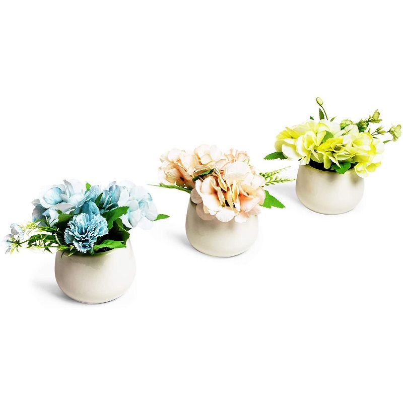 Juvale 3-Pack Small Artificial Faux Planters Flowers Plants in Ceramic Pots 4 x 5.5 in