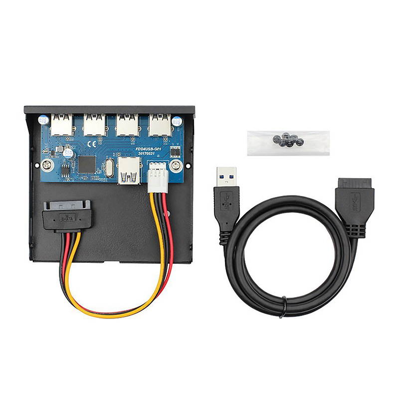 EnLabs FP35U34M PC Case 3.5 inch front panel 4 Ports USB 3.0 USB Hub w/ Molex Small 4pin to SATA Power Connector (USB 3.0 20pin Connector & 2ft Adapter Cable)