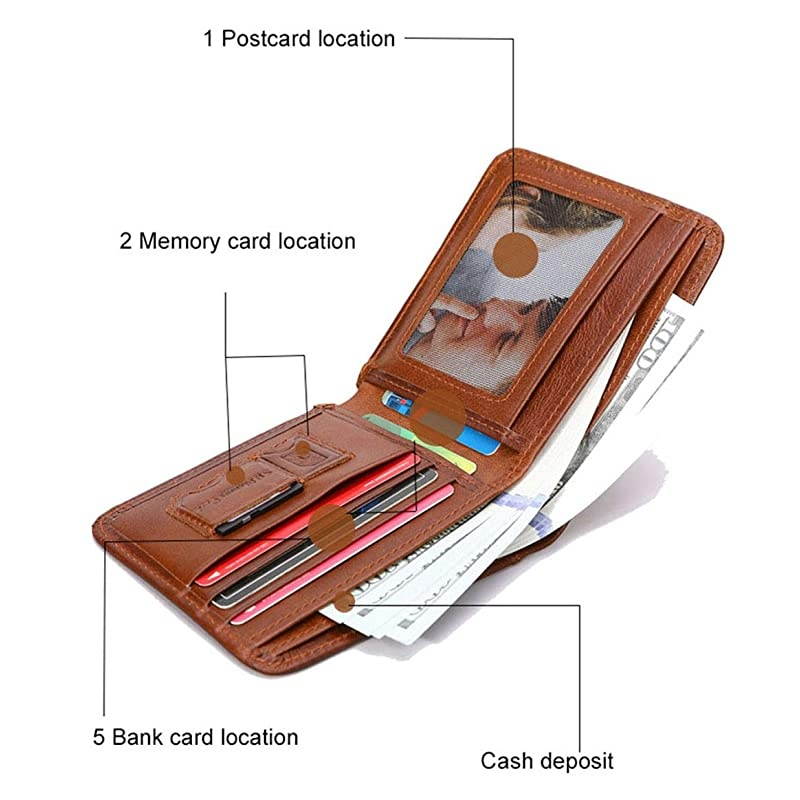 Anti-Lost Wallet with Alarm, Bluetooth, Position Record (via Phone GPS), Cowhide Leather Vintage Retro Style Purse (Brown, Horizontal)