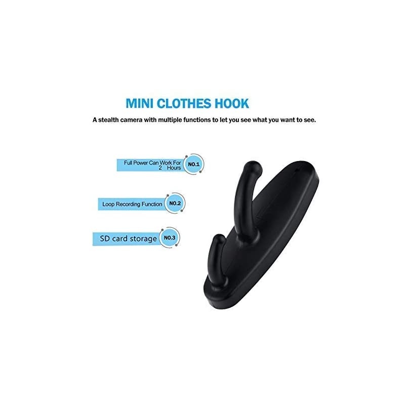 Spy Coat Hook Hidden Camera Motion Detection Clothes Hook Cam Covert Recorder Home Security Nanny Cam Black