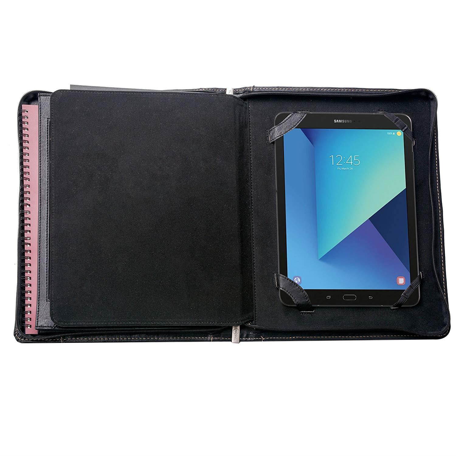 iCarryAlls Leather Padfolio with Zipper, Organizer Padfolio Case for Samsung Galaxy Tab S4, A4 Portfolio for Notepad