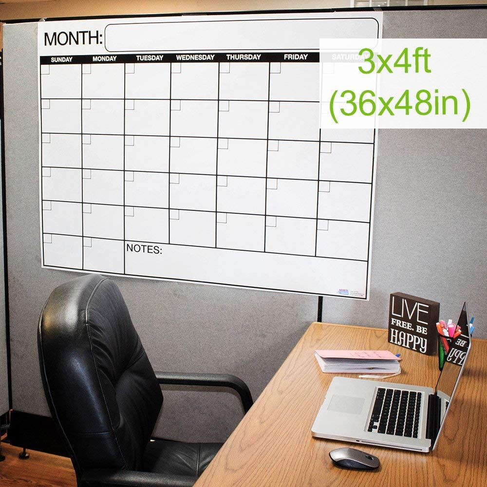 Best EXTRA LARGE Dry Erase Wall Calendar Planner & Organizer 36&rdquo; x 48&rdquo; in Laminated Dry or Wet Erase Print Squares to Plan Your Whole Day - Perfect for School Classes Office Cubical Home College Dorms