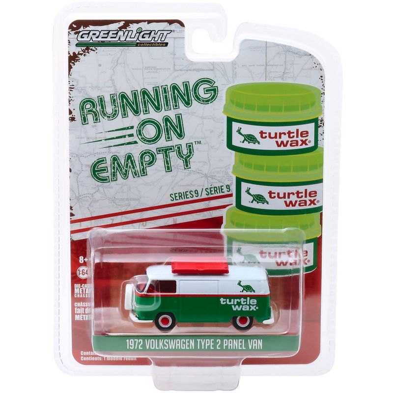 1972 Volkswagen Type 2 Panel Van Green & White "Turtle Wax" "Running on Empty" Series 9 1/64 Diecast Model by Greenlight