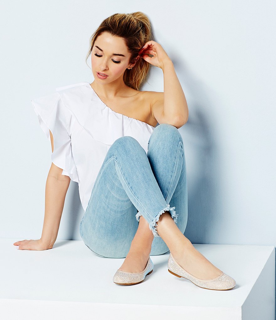 GB Star-Brite Microfiber Rhinestone Detail Ballet Flats