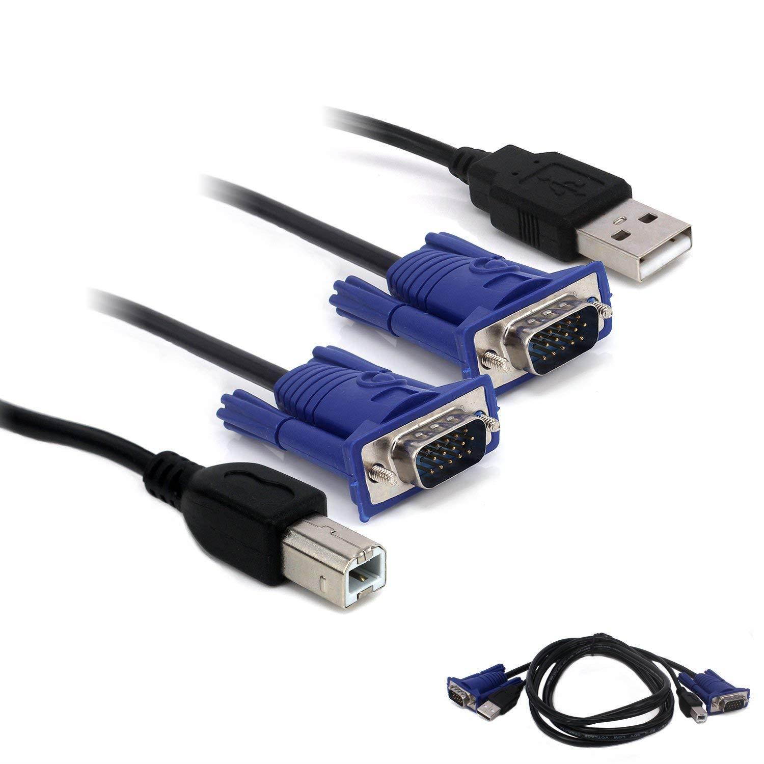 CableVantage USB VGA KVM Switch Computer Cable, 15 Pin VGA Cable Male to Male USB A to B Printer Cable Cord PC Printer Keyboard Mouse Monitor 5ft/1.5m