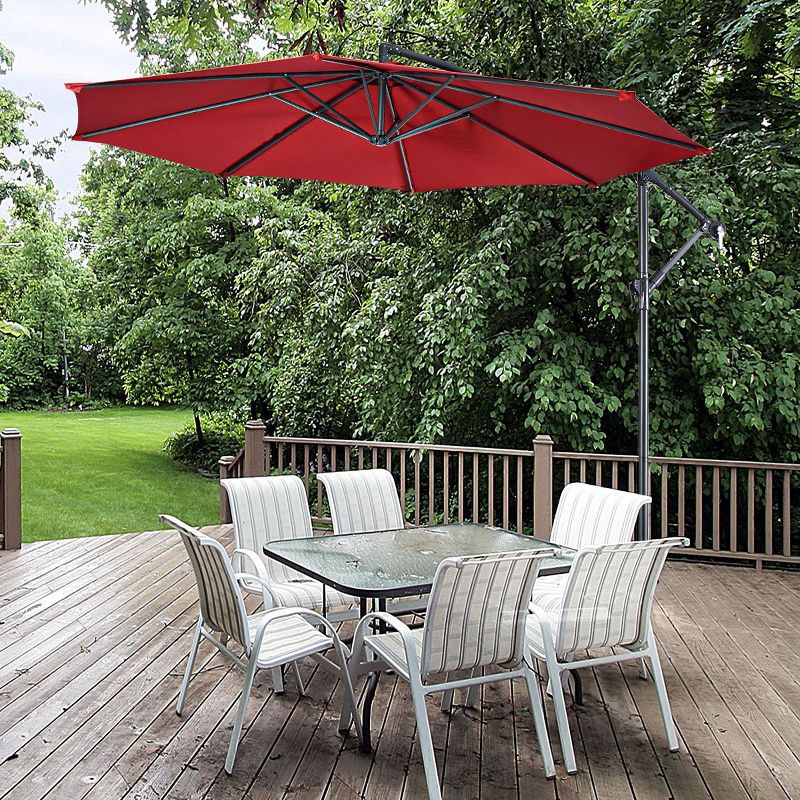 Costway 10' Hanging Umbrella Patio Sun Shade Offset Outdoor Market W/t Cross Base Burgundy