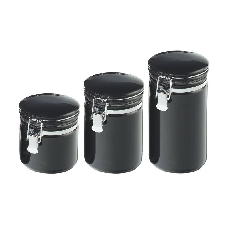 Oggi 7 Piece Round Ceramic Canister Set with Spoons - Black