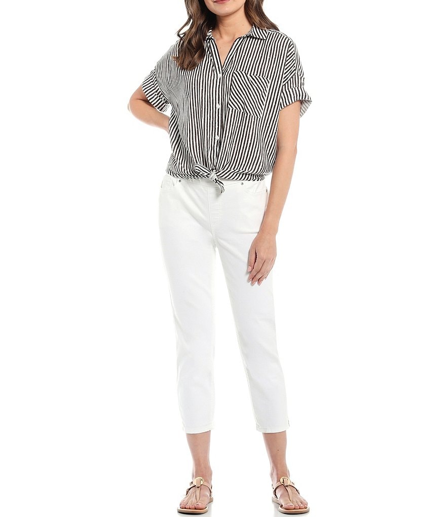 Westbound Textured Stripe Drop Shoulder One Pocket Button Down Shirt