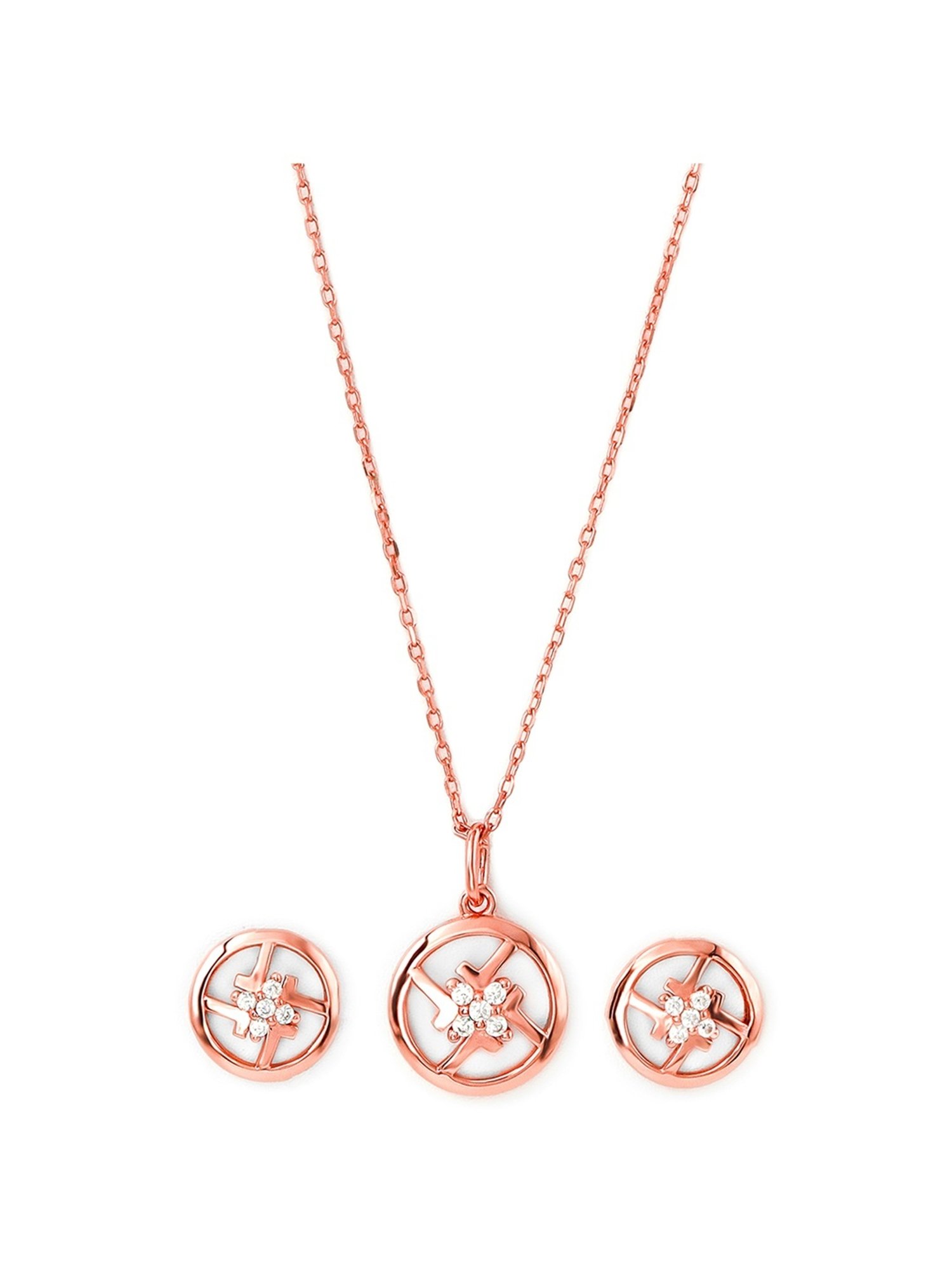 Silberry 92.5 Sterling Rose Gold Bouquet Pendant Set