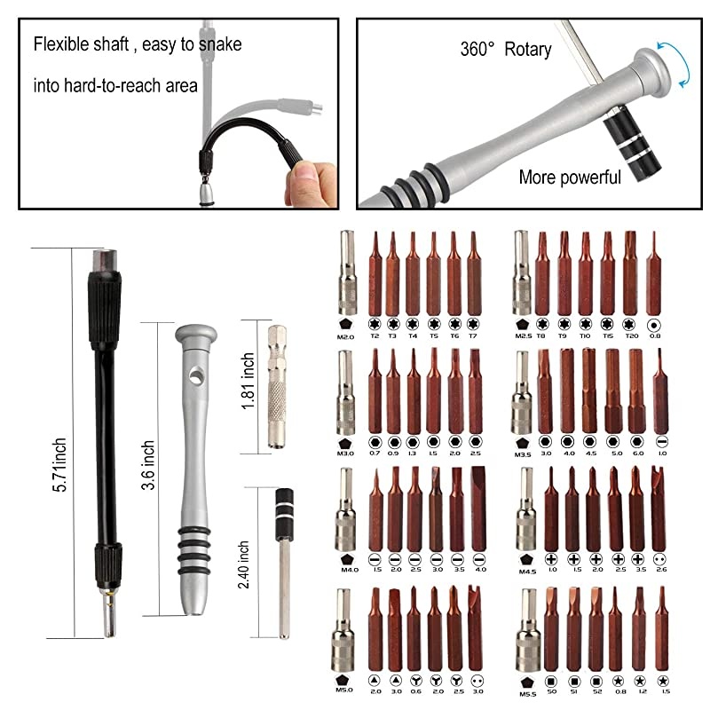 70 in 1 Precision Screwdriver Set Professional Electronics Repair Tool Kit with 56 Bits Magnetic Driver Kit Anti Static Wrist Band Spudgers for Tablet Macbook PC iPhone Xbox Game Console