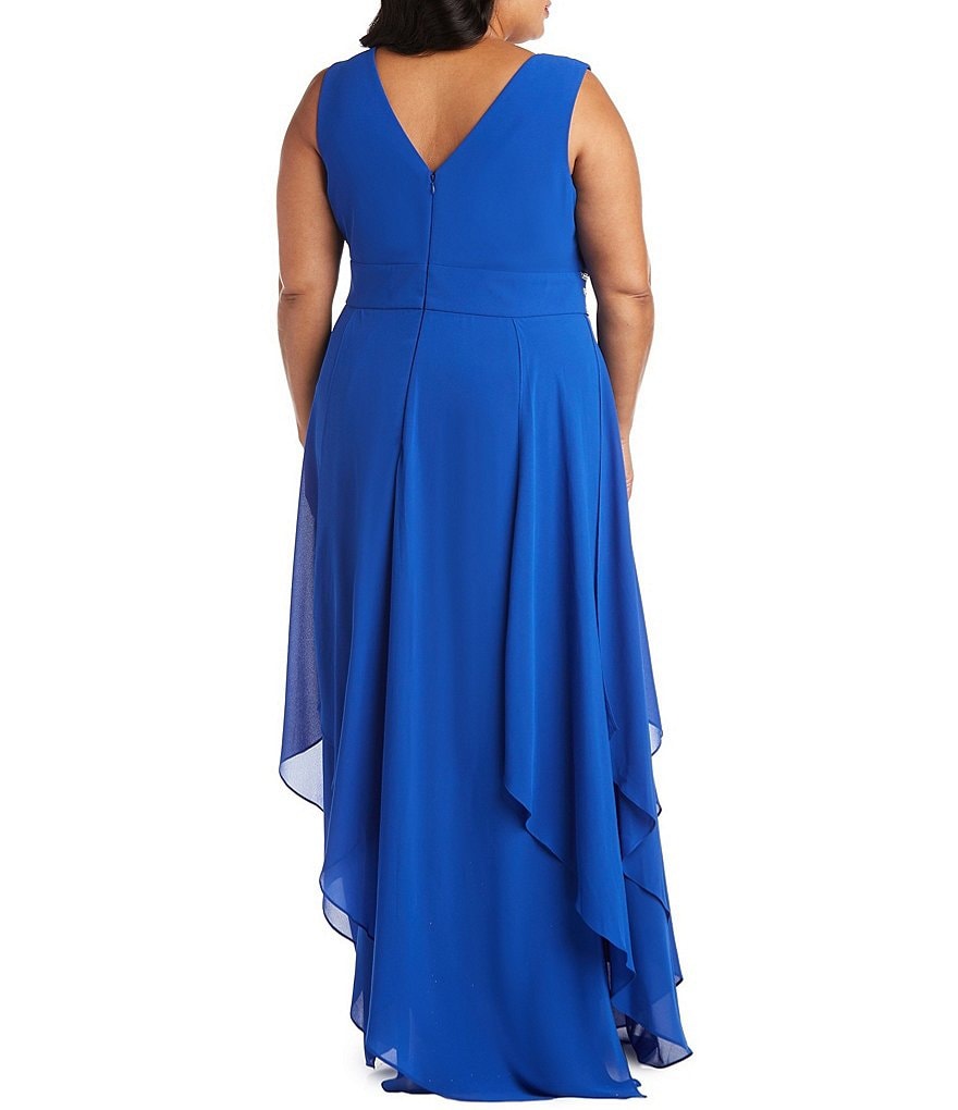 R & M Richards Plus Size Beaded Waist V-Neck Sleeveless Chiffon Gown