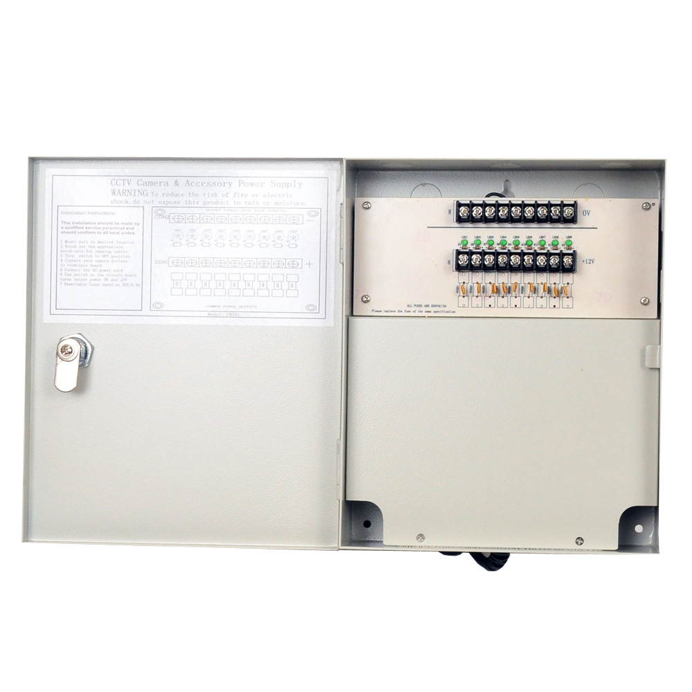 VideoSecu 9 CH 12V DC High Quality Regulated Distributed CCTV Security Camera Power Supply Box with Key Lock and Pigtail bpw