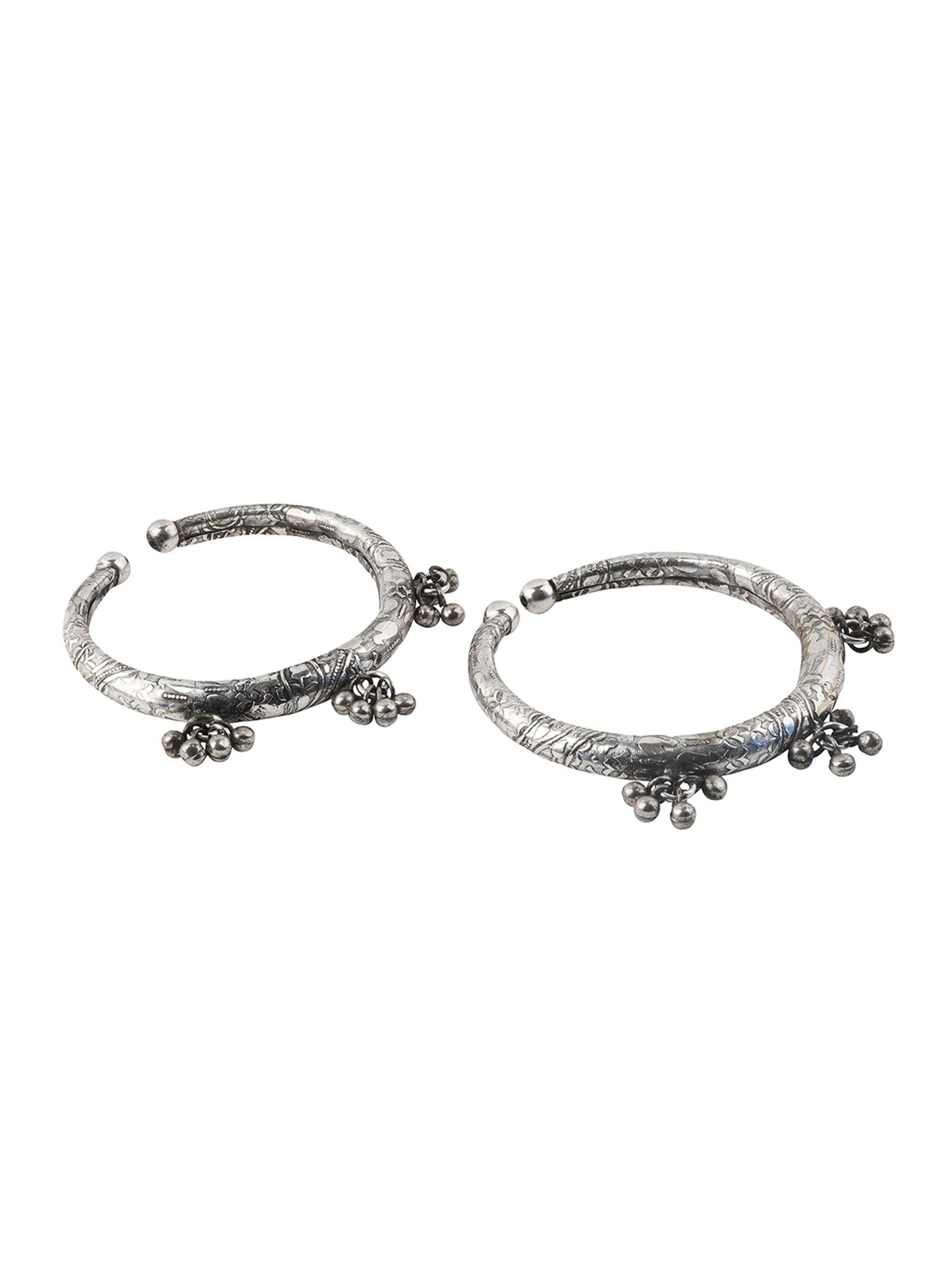 Teejh Ethnic Asma Silver Oxidized Anklets for Women