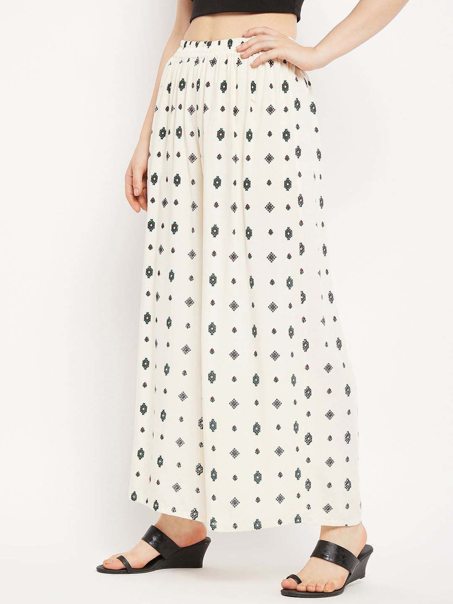 Castle Off-White Printed Palazzos