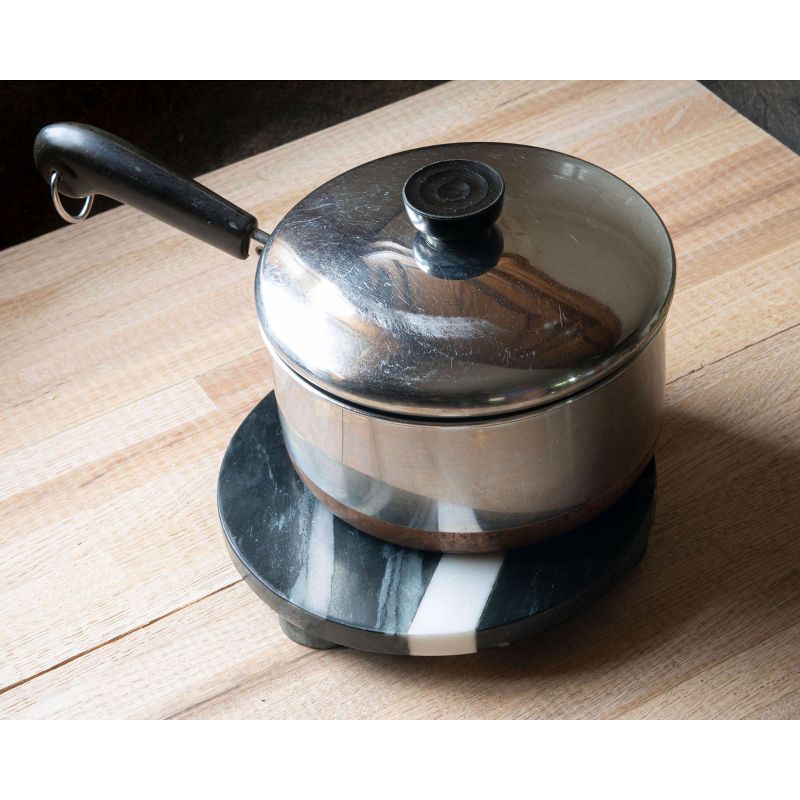 Round Black Marble with White Marble Inlay Kitchen Trivet - Foreside Home & Garden