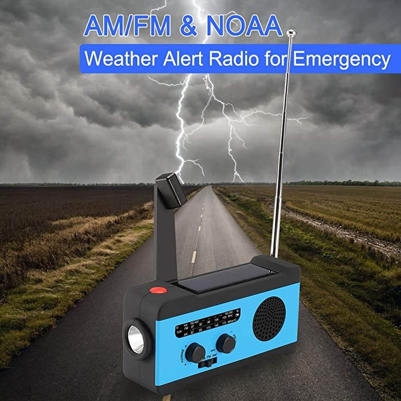 Solar Hand Crank NOAA Weather Radio, Emergency Radio with LED Flashlight and 2000mAh Portable Smart Phone Charger