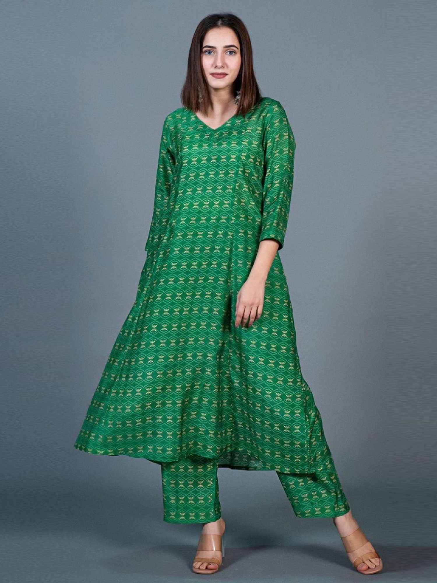 Eeshva India Bright Green Kali Kurta