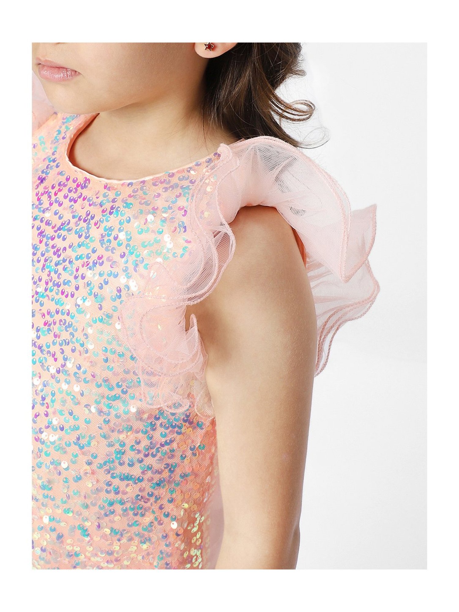 Nauti Nati Kids Peach Embellished Dress
