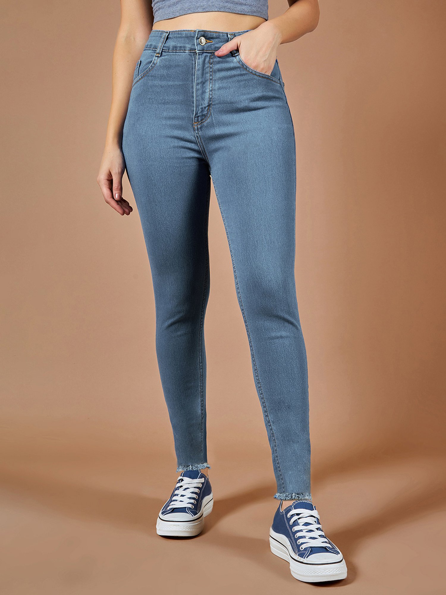 DOLCE CRUDO Blue Denim Skinny Fit High Rise Jeans