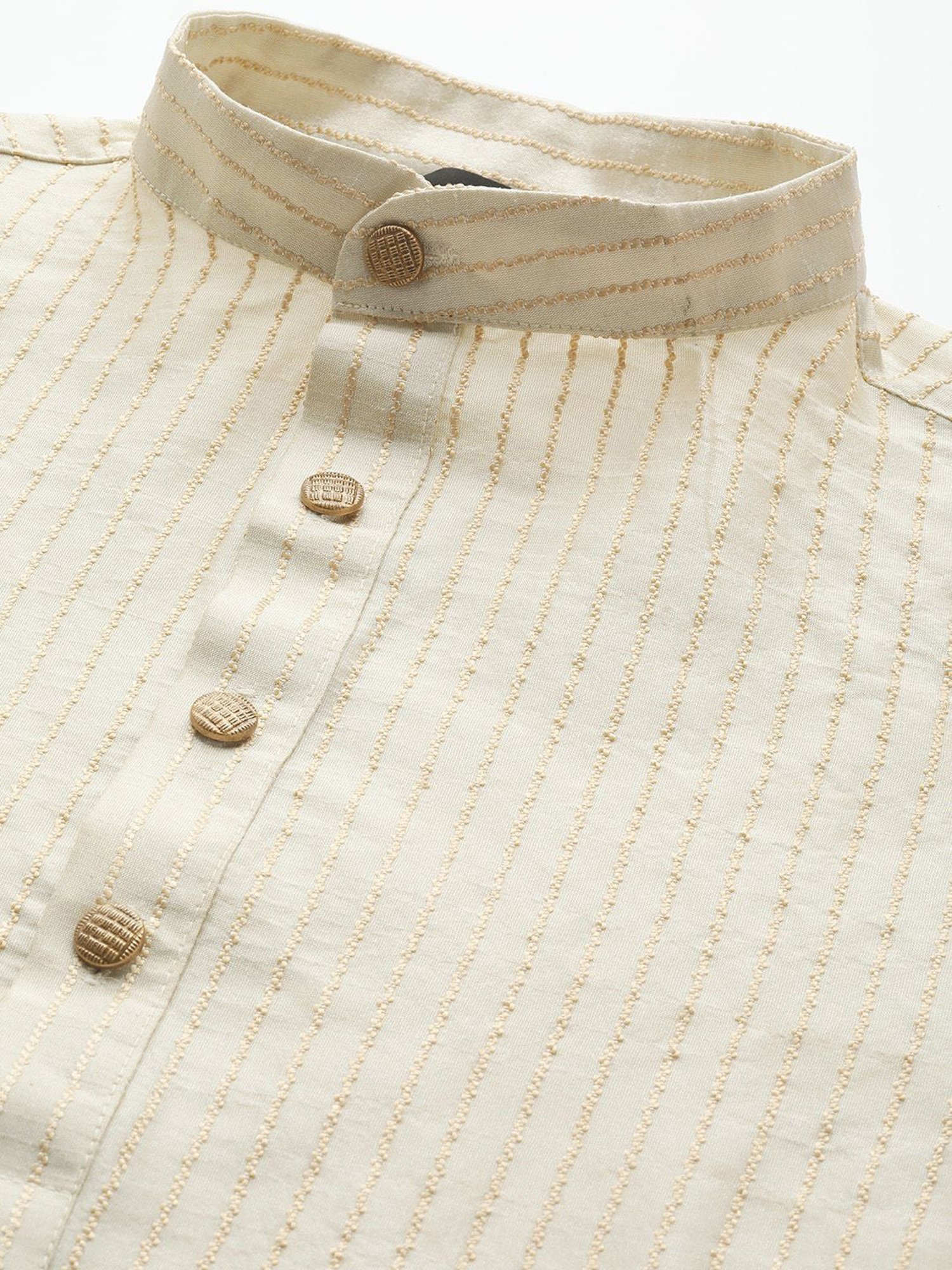 Sojanya Beige & Orange Regular Fit Self Pattern Kurta Set With Jacket