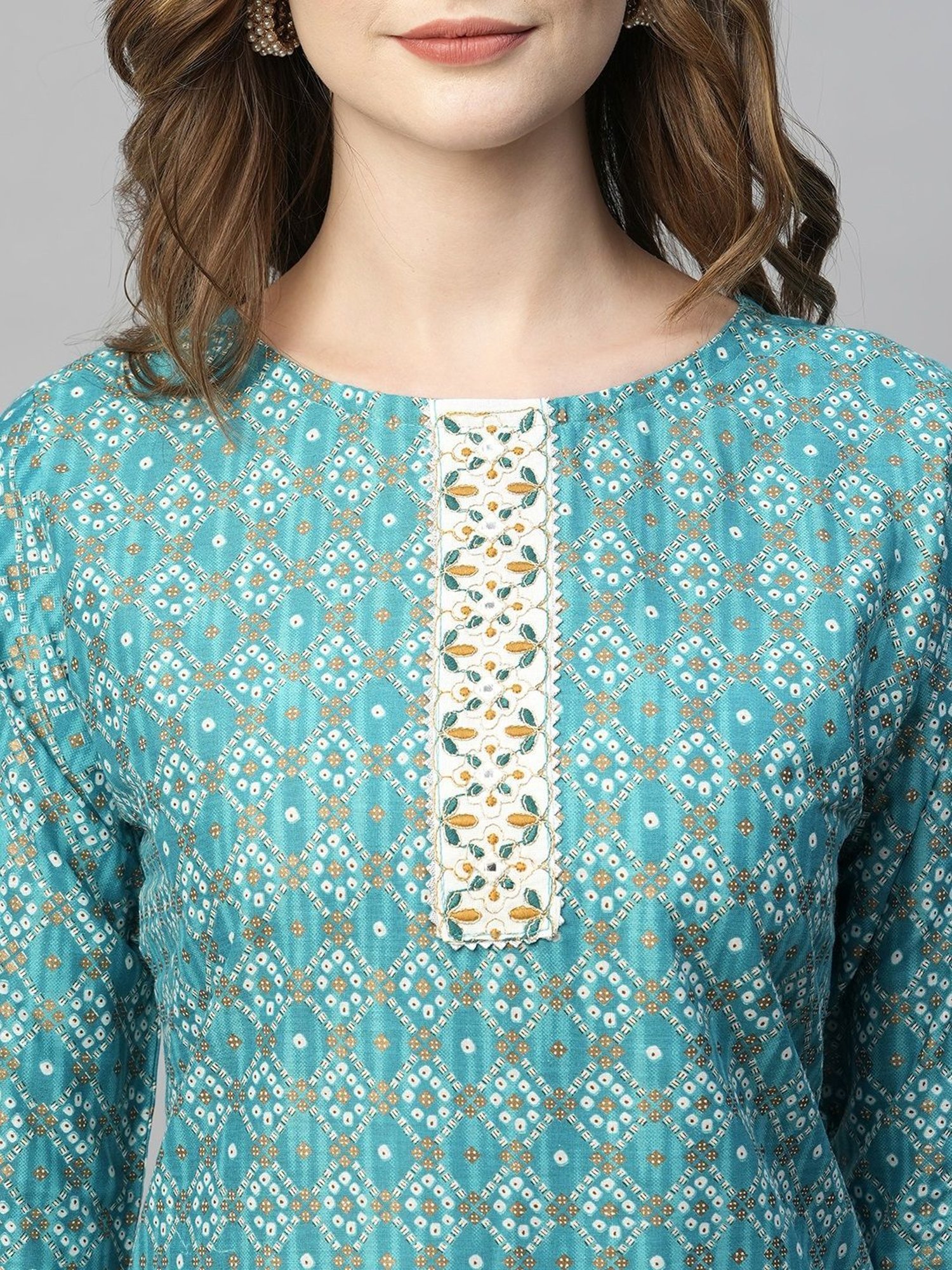 KIANA Blue & White Cotton Printed Kurta Pant Set With Dupatta