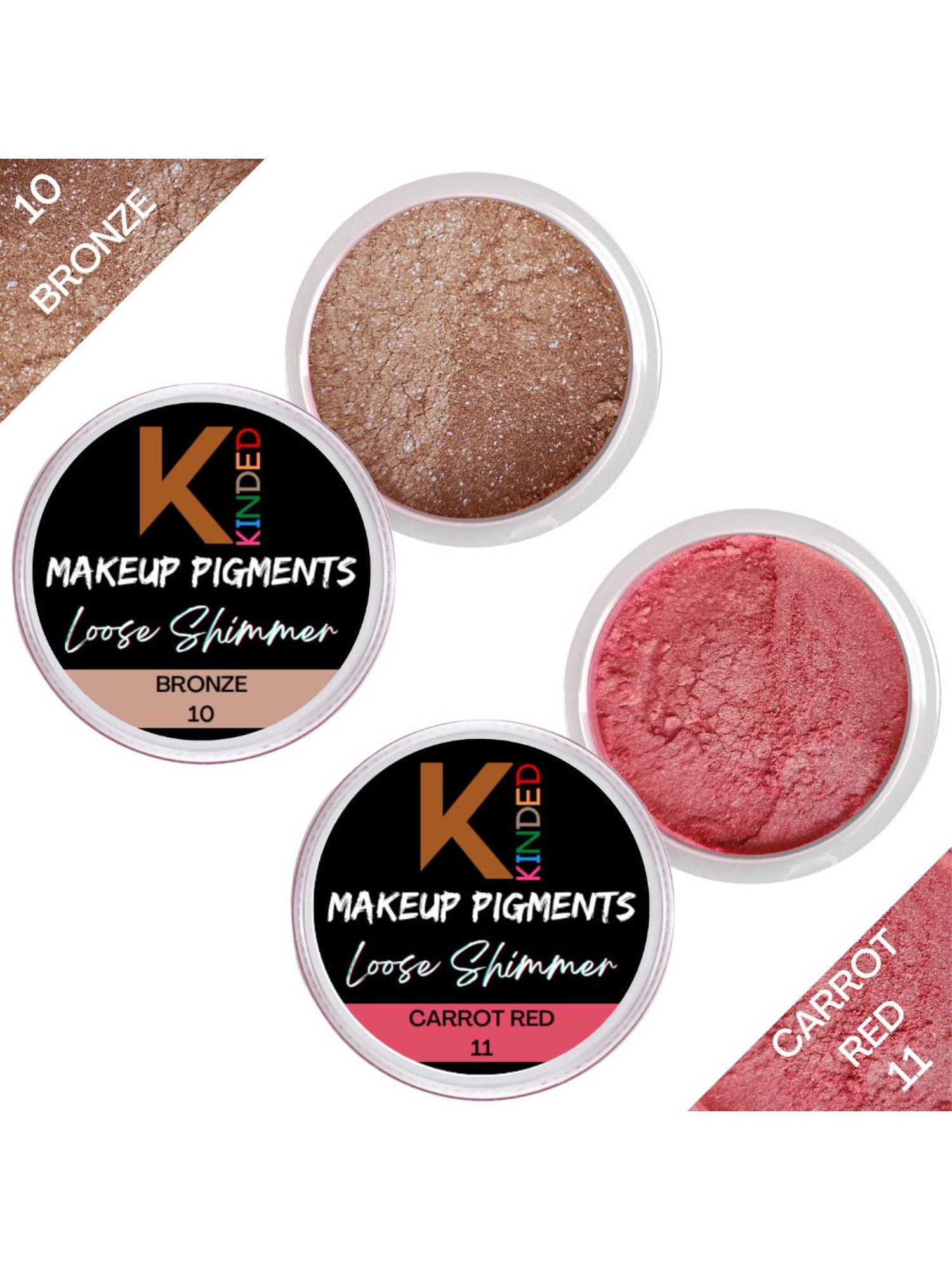 KINDED Makeup Pigments Loose Shimmer Powder Eyeshadow 10 Bronze & 11 Carrot Red Combo