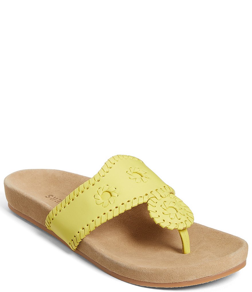 Jack Rogers Jacks Comfort Leather Whipstitch Detail Thong Sandals