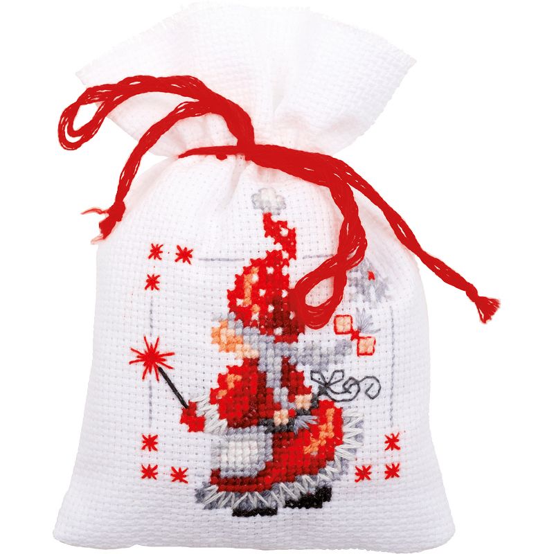 Vervaco Counted Cross Stitch Kit 3.25"X4.75" 3/Pkg-Christmas Elves Bags On Aida (18 Count)