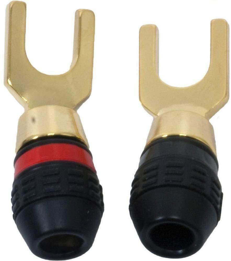 1 Pair Flat Angled Speaker Spade Fork Brass Connectors FOR BARE WIRE CABLE