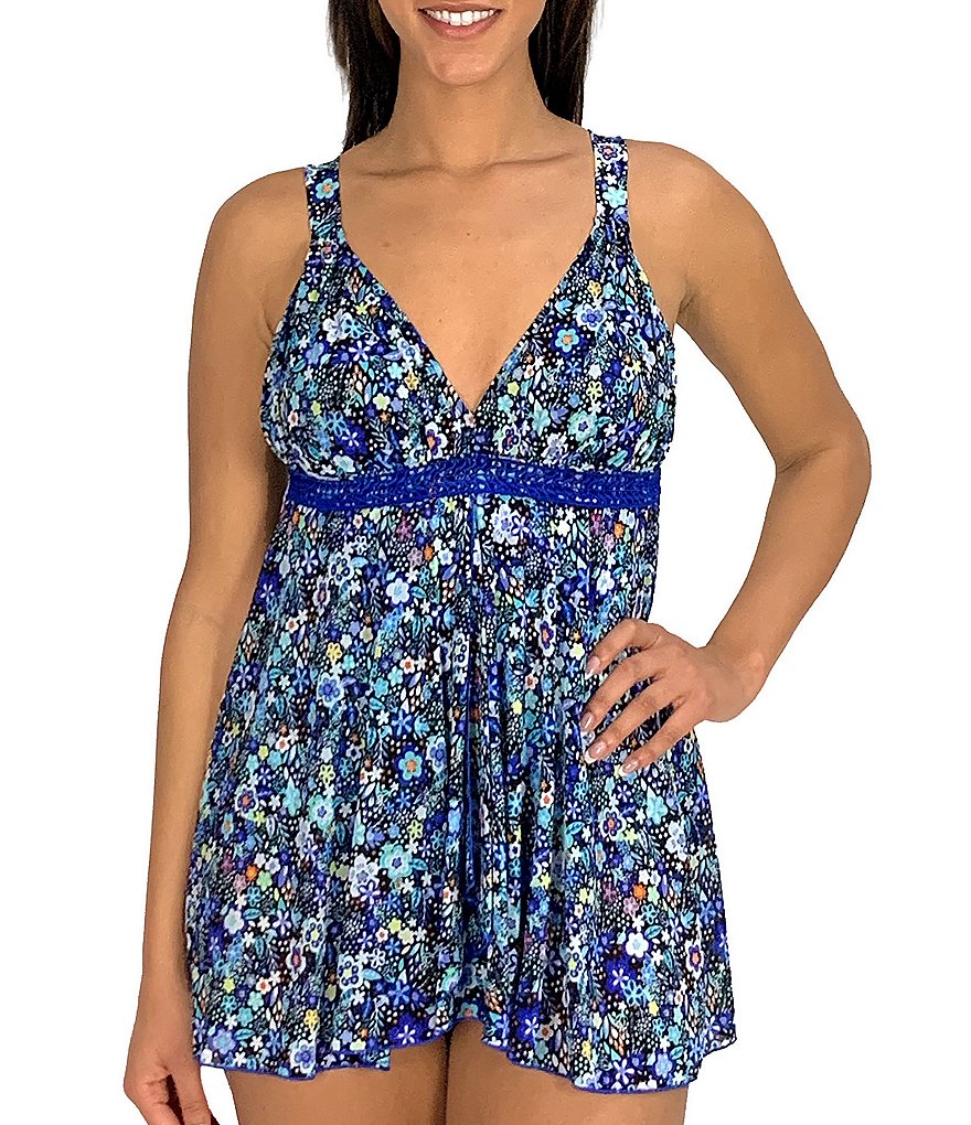 Fit 4 U Sweet Pea Mesh V-Neck Flyaway Swim Dress