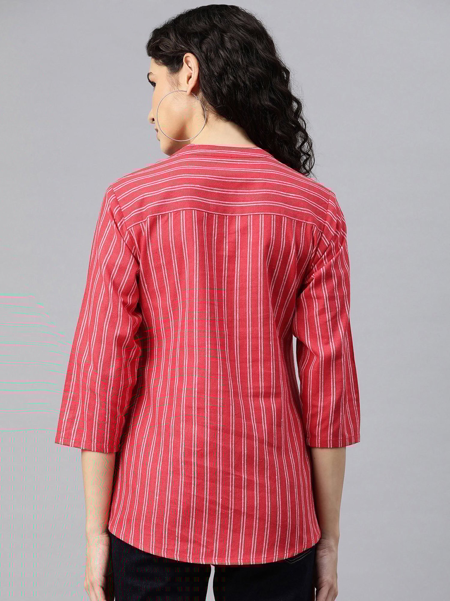 Cottinfab Red & White Cotton Striped Top