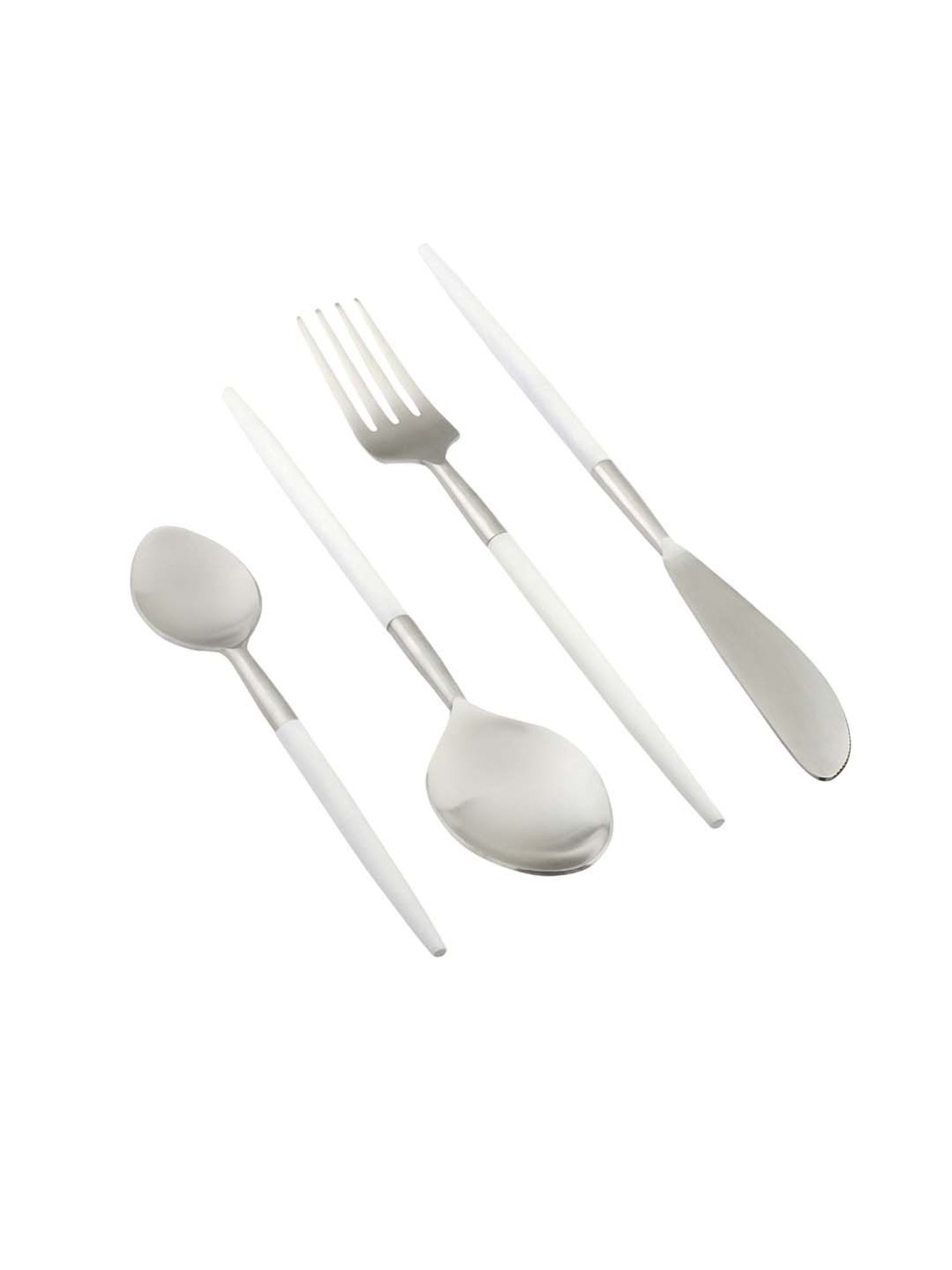VarEesha Radiant Silver & White Stainless Steel Cutlery - Set of 4