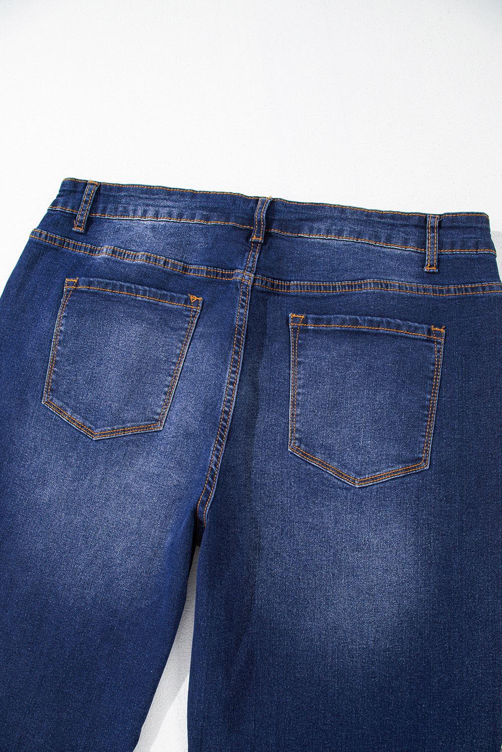 Dark Blue Plus Size Stitching Washed Flare Jeans