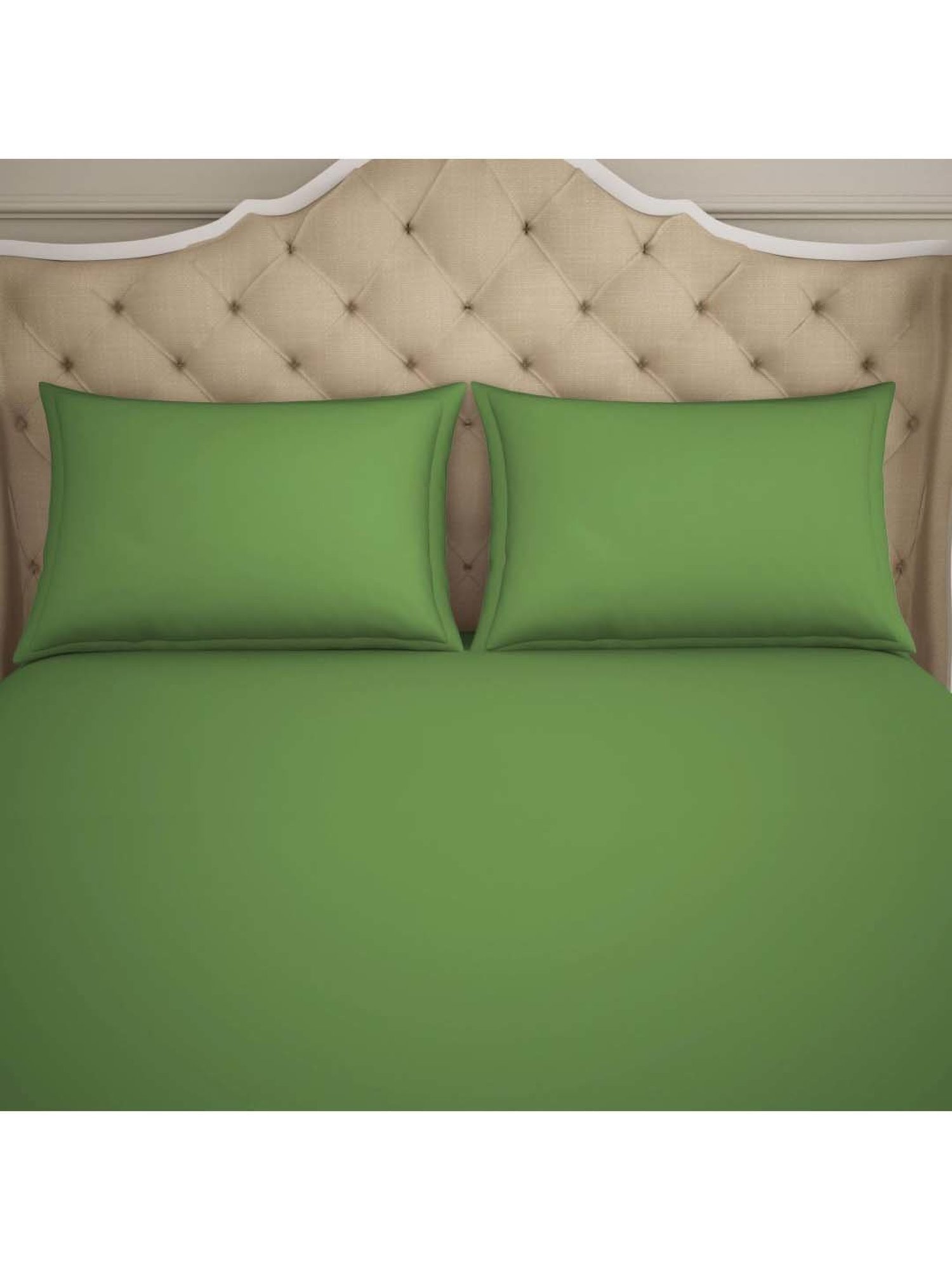 Welspun Green Cotton 144 TC King Bed Sheet With Pillow Covers