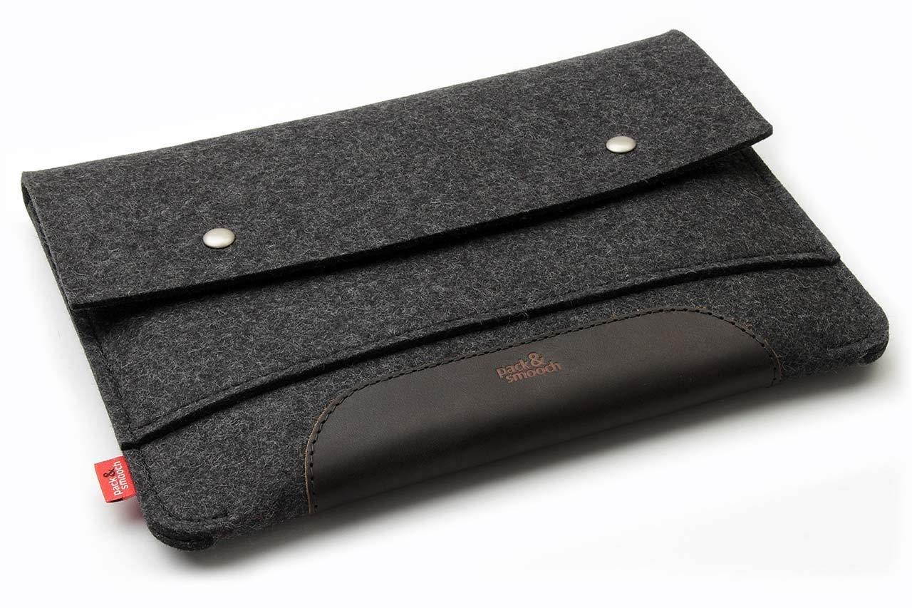 Pack & Smooch Hampshire Pro 12.9 + Keyboard | 100% German Merino Wool Felt and Italian Vegetable Tanned Leather - Dark Grey/Dark Brown
